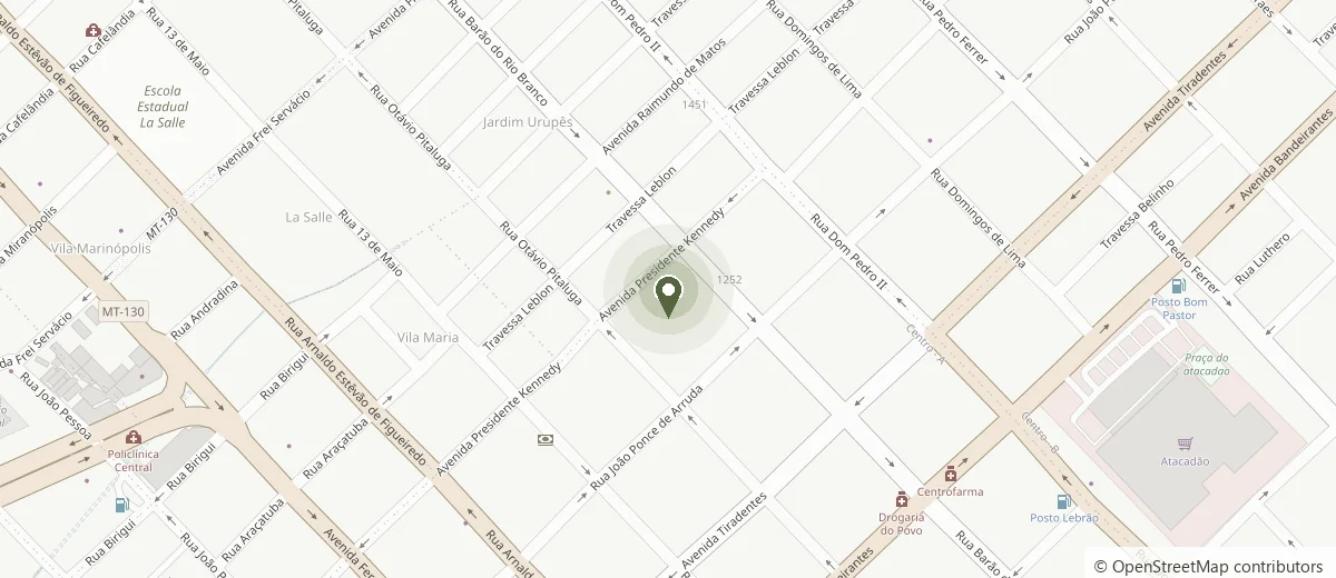 Mapa mostrando a localização do Instituto Animara na Av. Presidente Kennedy, no Centro de Rondonópolis